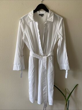 Market & Spruce White Long-Sleeve Shirt Dress with Waist Tie